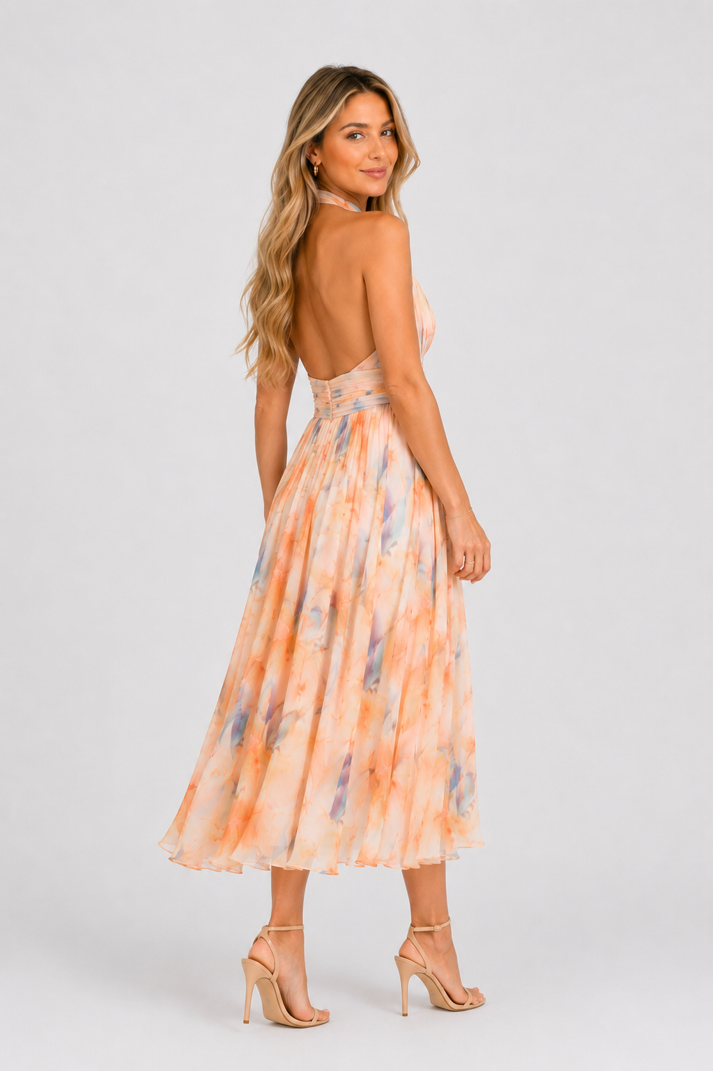 Aurora | Vestido con escote halter y estampado efecto acuarela