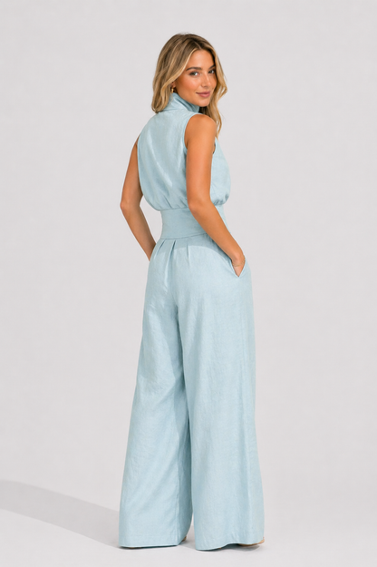 Maria | Conjunto minimalista de top y pantalón ancho de algodón y lino