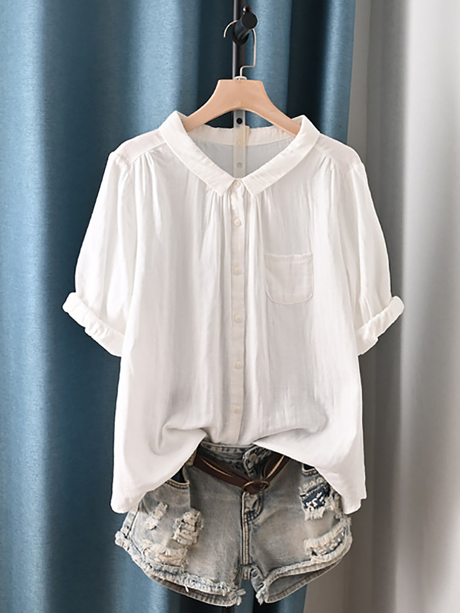 Camisa de verano para mujer con cuello vuelto y estilo artístico, 100% algodón.
