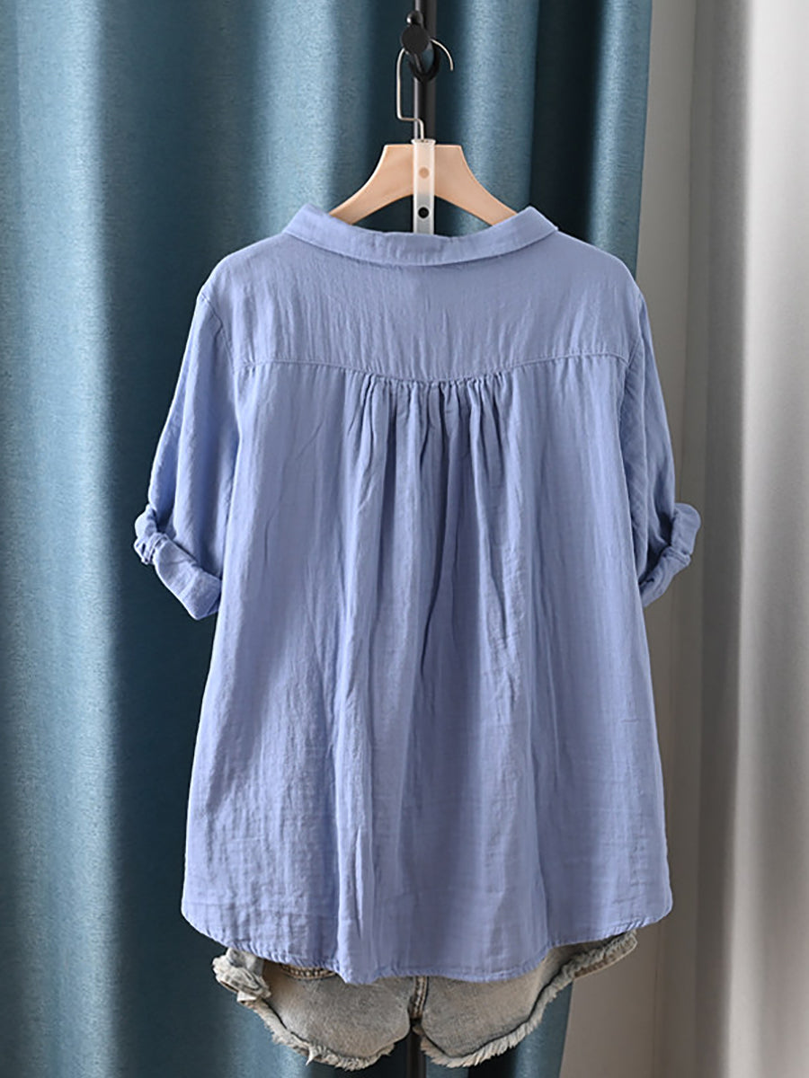 Camisa de verano para mujer con cuello vuelto y estilo artístico, 100% algodón.