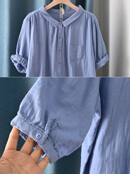 Camisa de verano para mujer con cuello vuelto y estilo artístico, 100% algodón.
