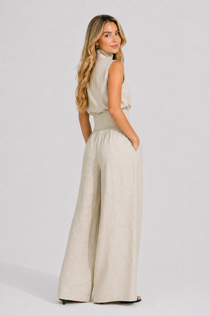 Maria | Conjunto minimalista de top y pantalón ancho de algodón y lino