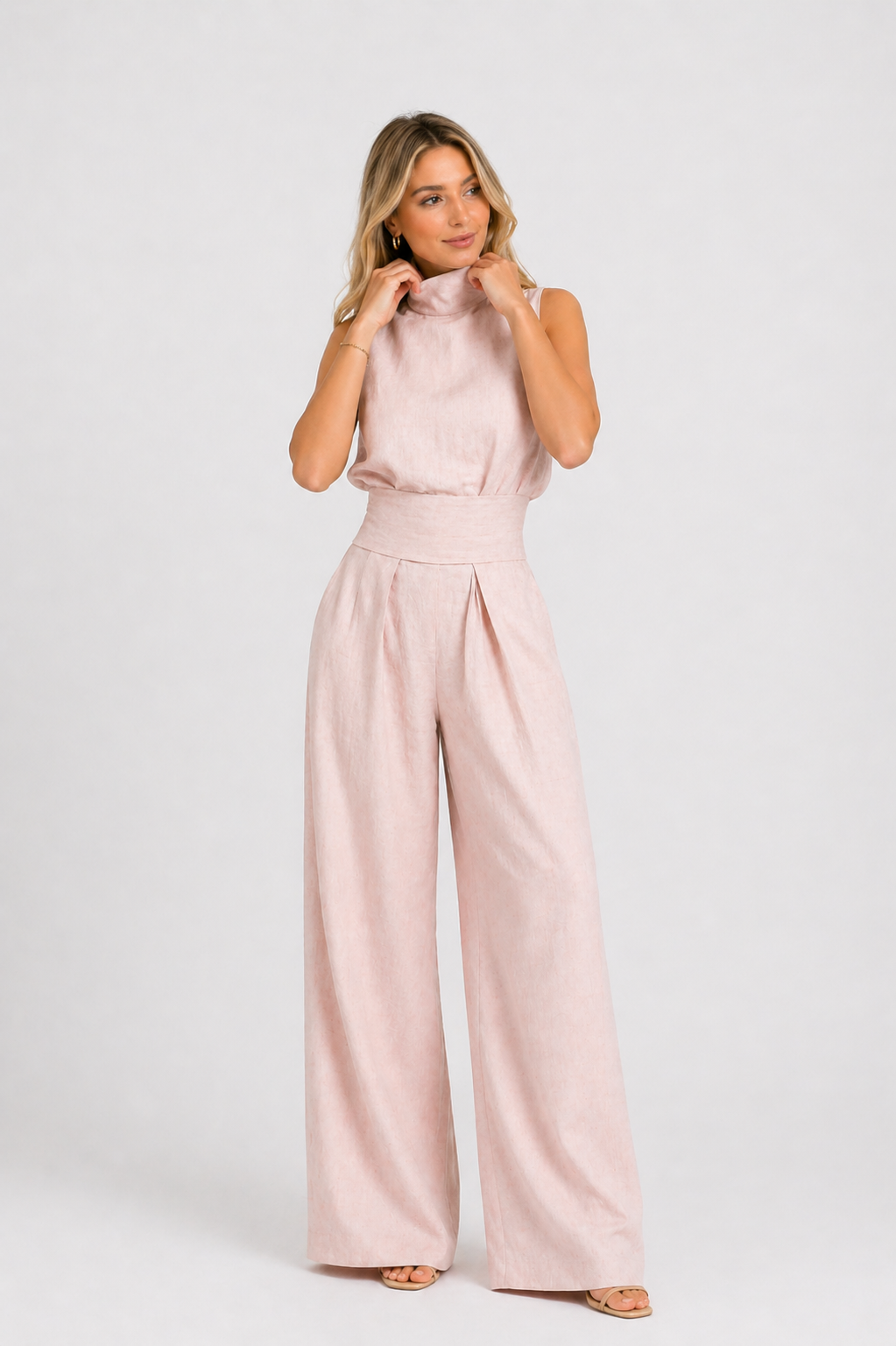 Maria | Conjunto minimalista de top y pantalón ancho de algodón y lino