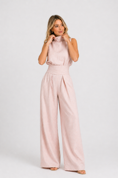 Maria | Conjunto minimalista de top y pantalón ancho de algodón y lino