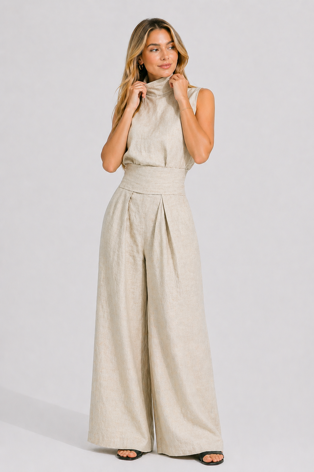 Maria | Conjunto minimalista de top y pantalón ancho de algodón y lino
