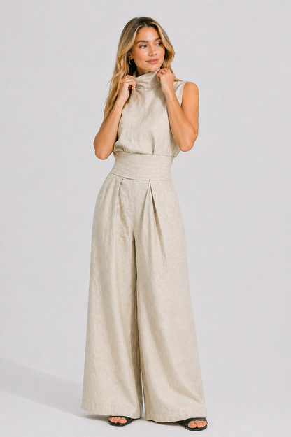 Maria | Conjunto minimalista de top y pantalón ancho de algodón y lino