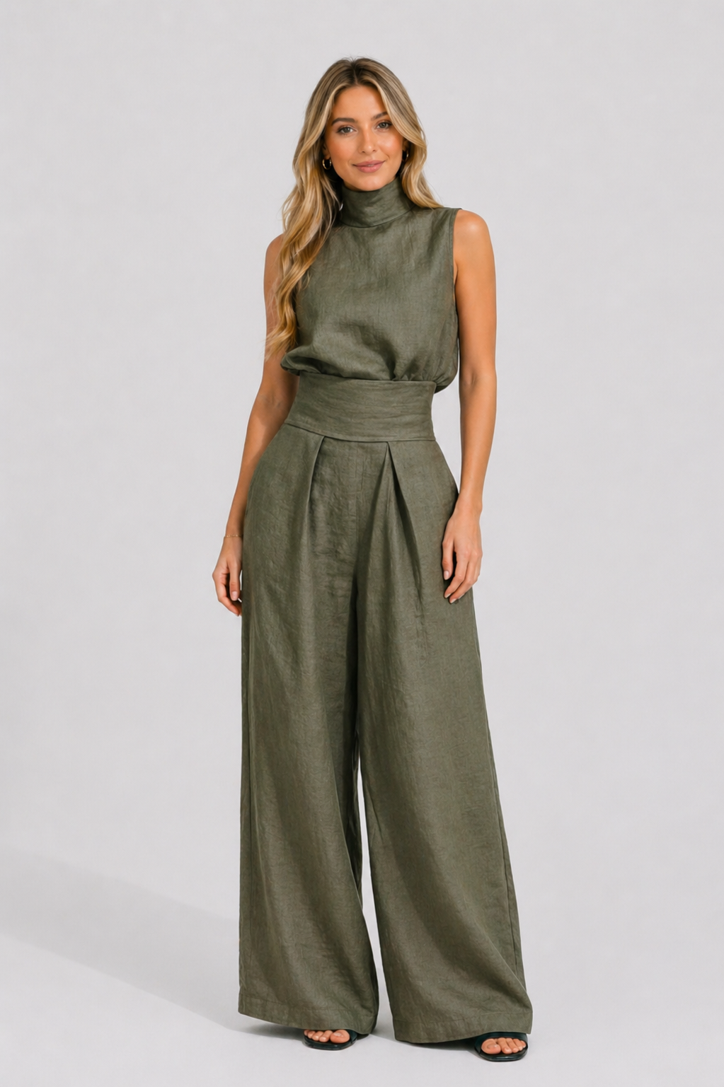 Maria | Conjunto minimalista de top y pantalón ancho de algodón y lino