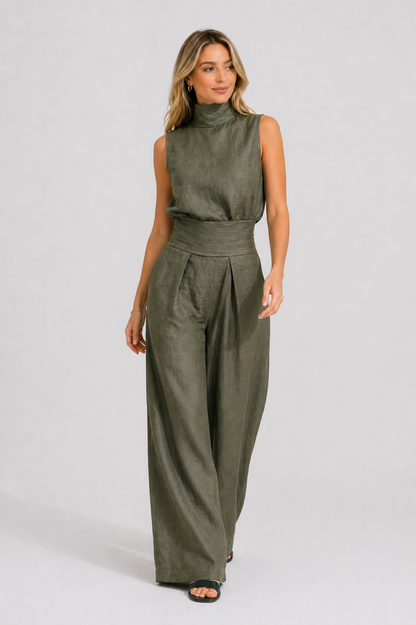 Maria | Conjunto minimalista de top y pantalón ancho de algodón y lino