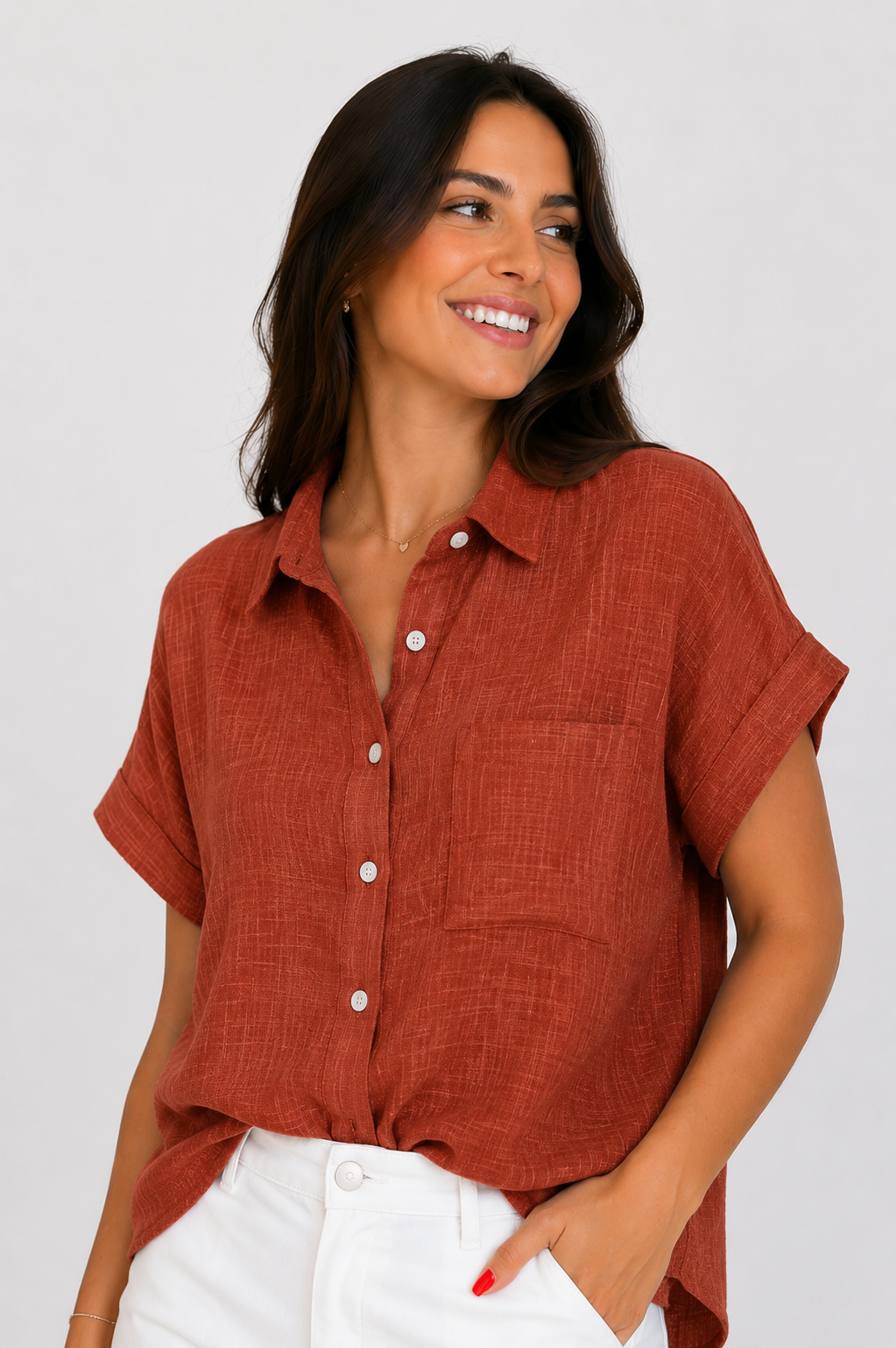 Blusa de algodón y lino de inspiración ligera