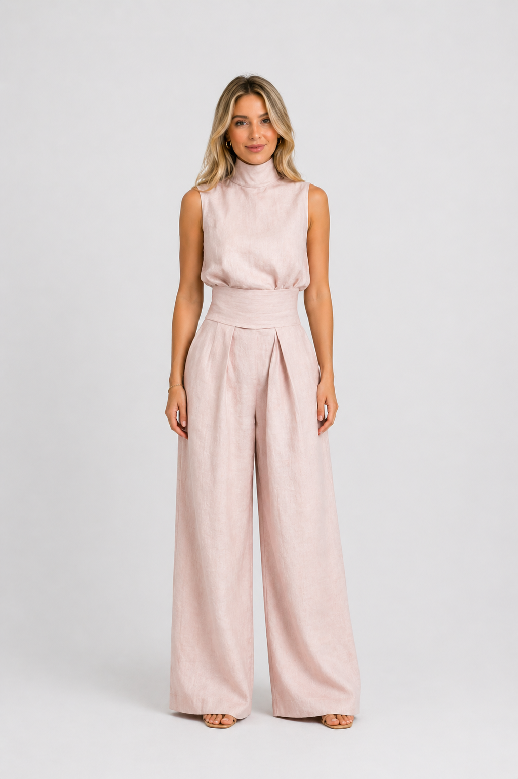 Maria | Conjunto minimalista de top y pantalón ancho de algodón y lino