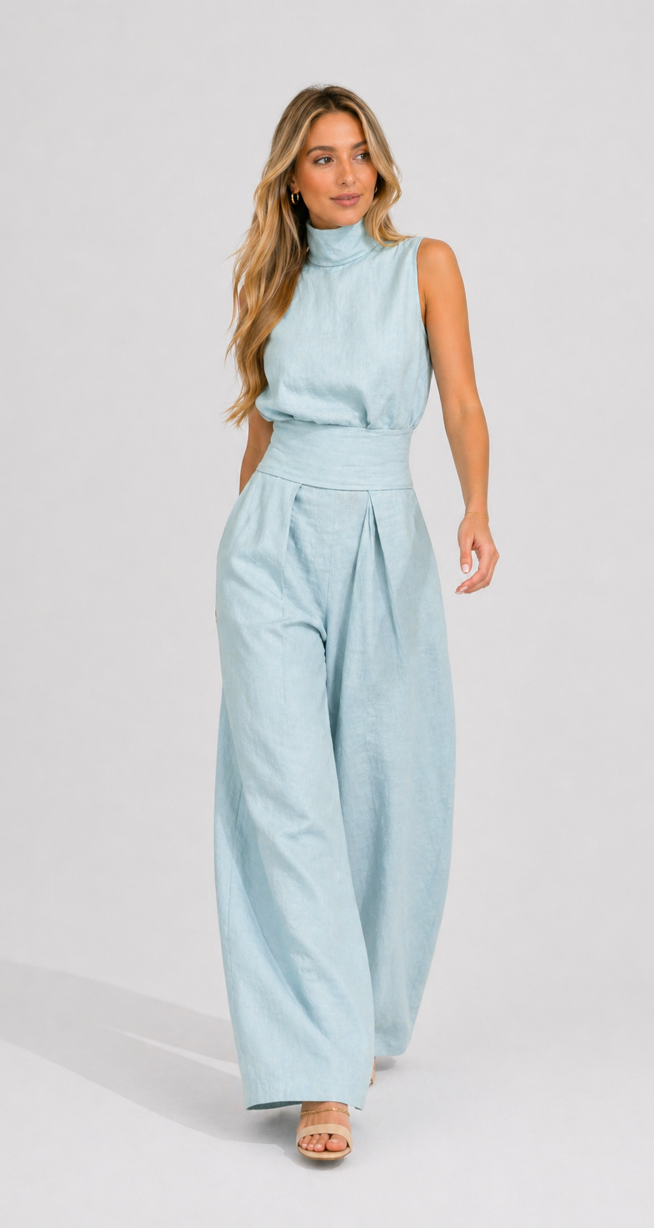 Maria | Conjunto minimalista de top y pantalón ancho de algodón y lino