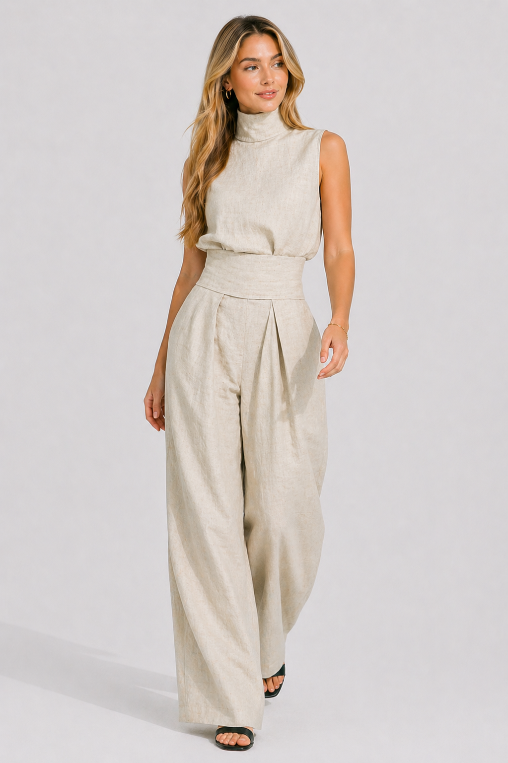 Maria | Conjunto minimalista de top y pantalón ancho de algodón y lino