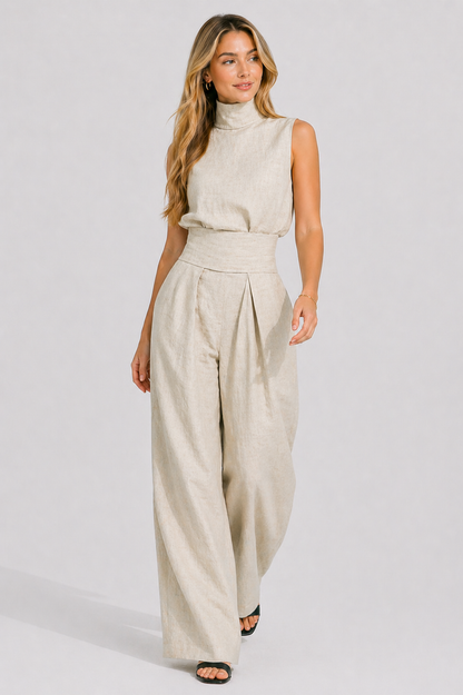 Maria | Conjunto minimalista de top y pantalón ancho de algodón y lino
