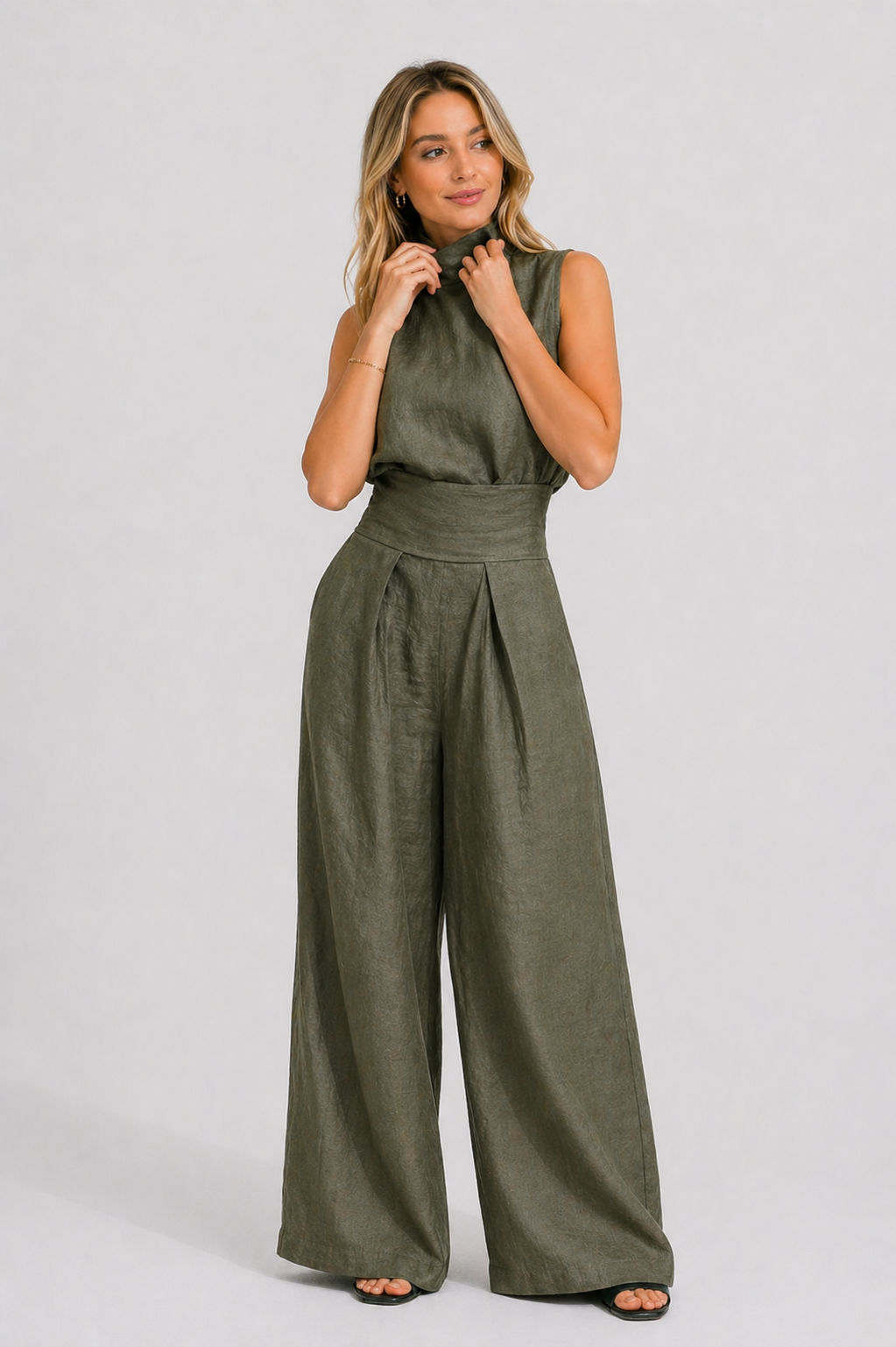 Maria | Conjunto minimalista de top y pantalón ancho de algodón y lino