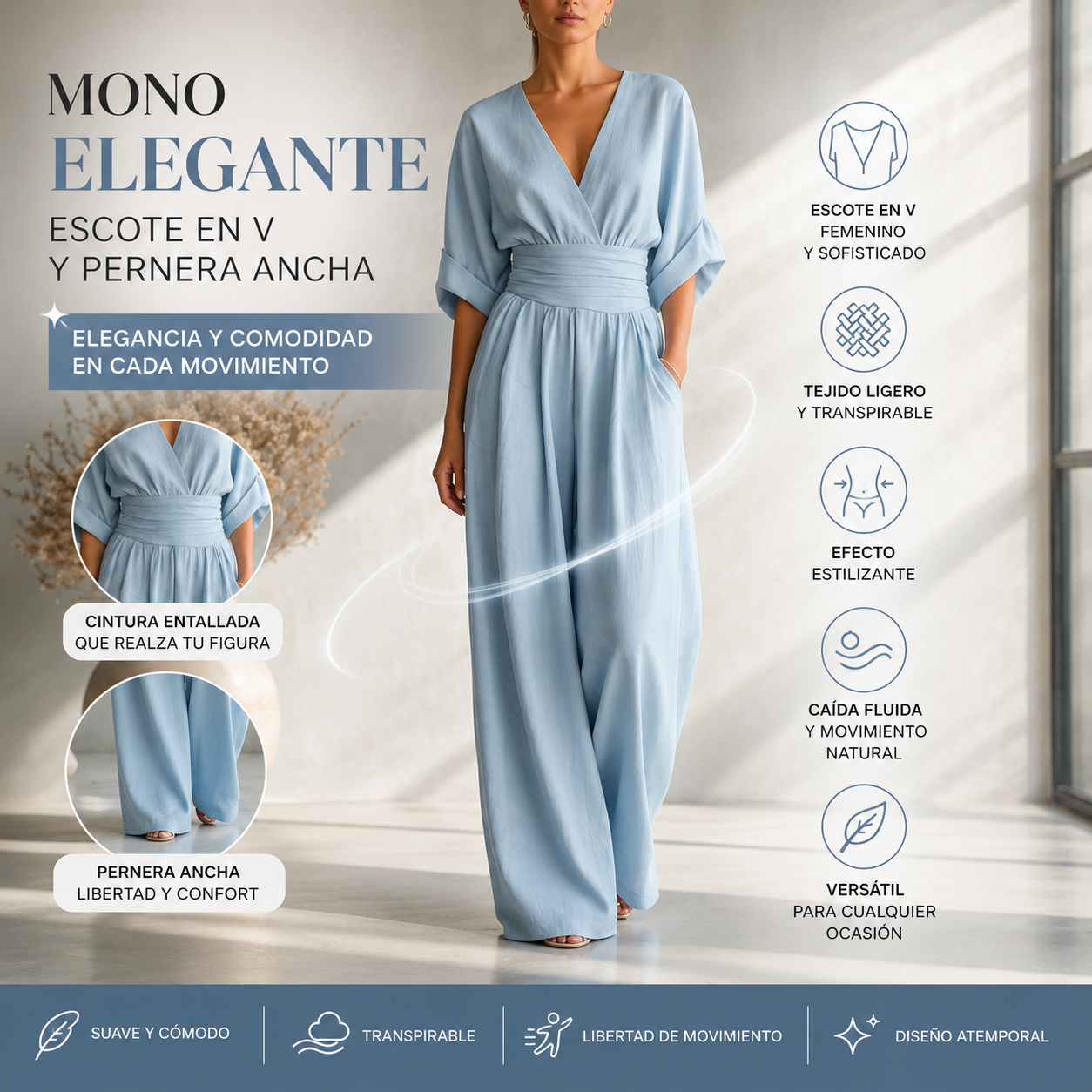 Mono Sofía | Escote en V y Pernera Ancha