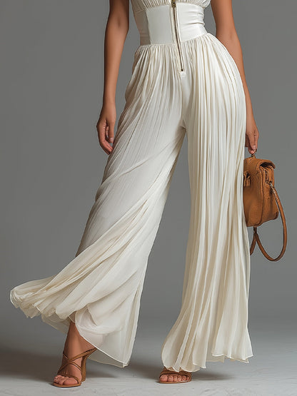Zsófia Jumpsuit | Plissierter weißer Chiffon-Overall