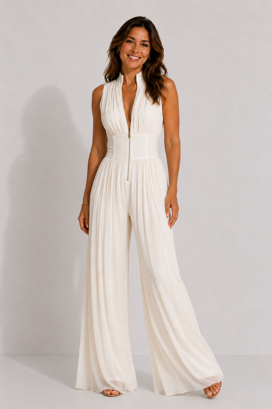 Mono Sofia | Elegancia plisada en gasa blanca