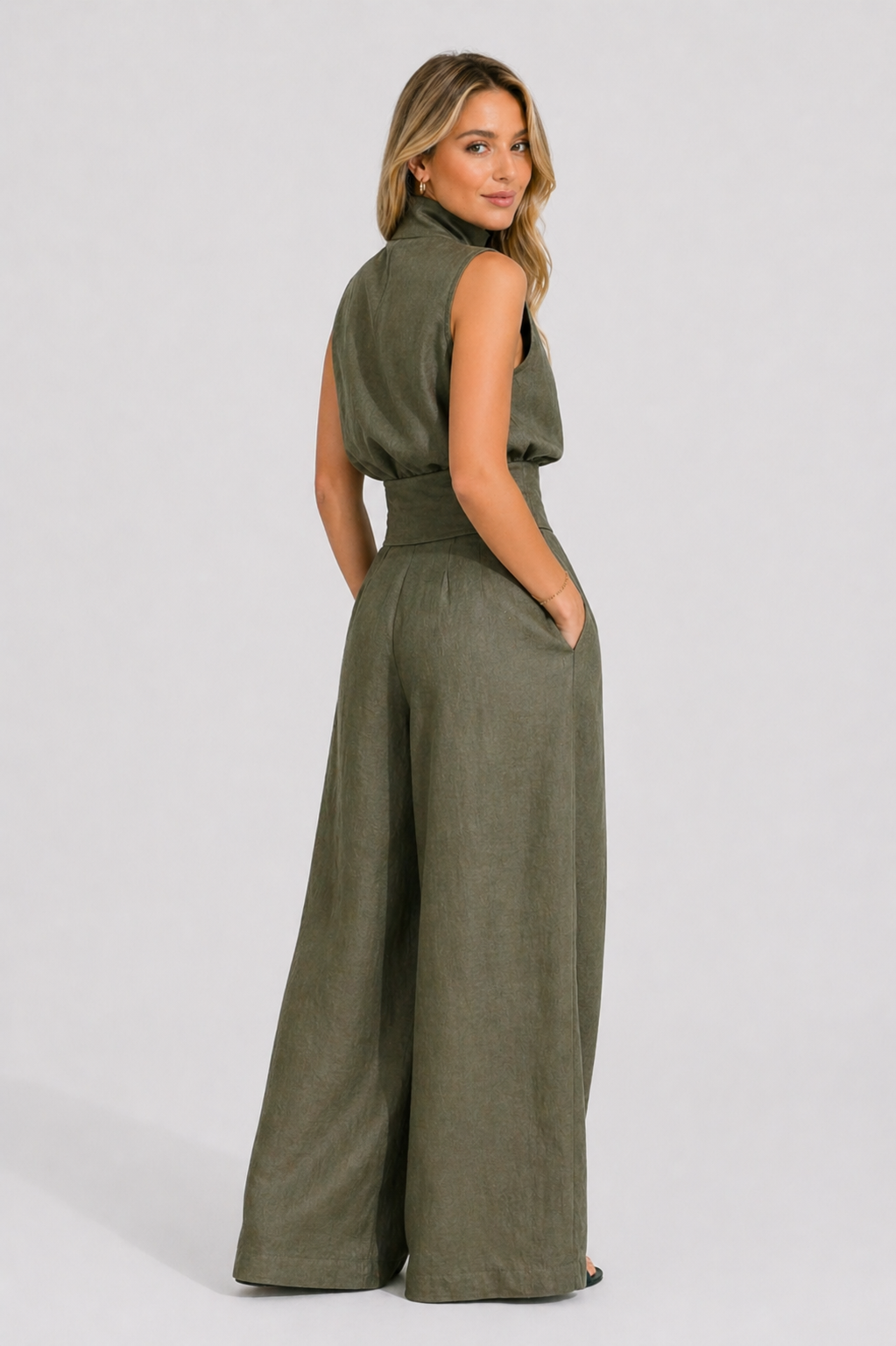Maria | Conjunto minimalista de top y pantalón ancho de algodón y lino