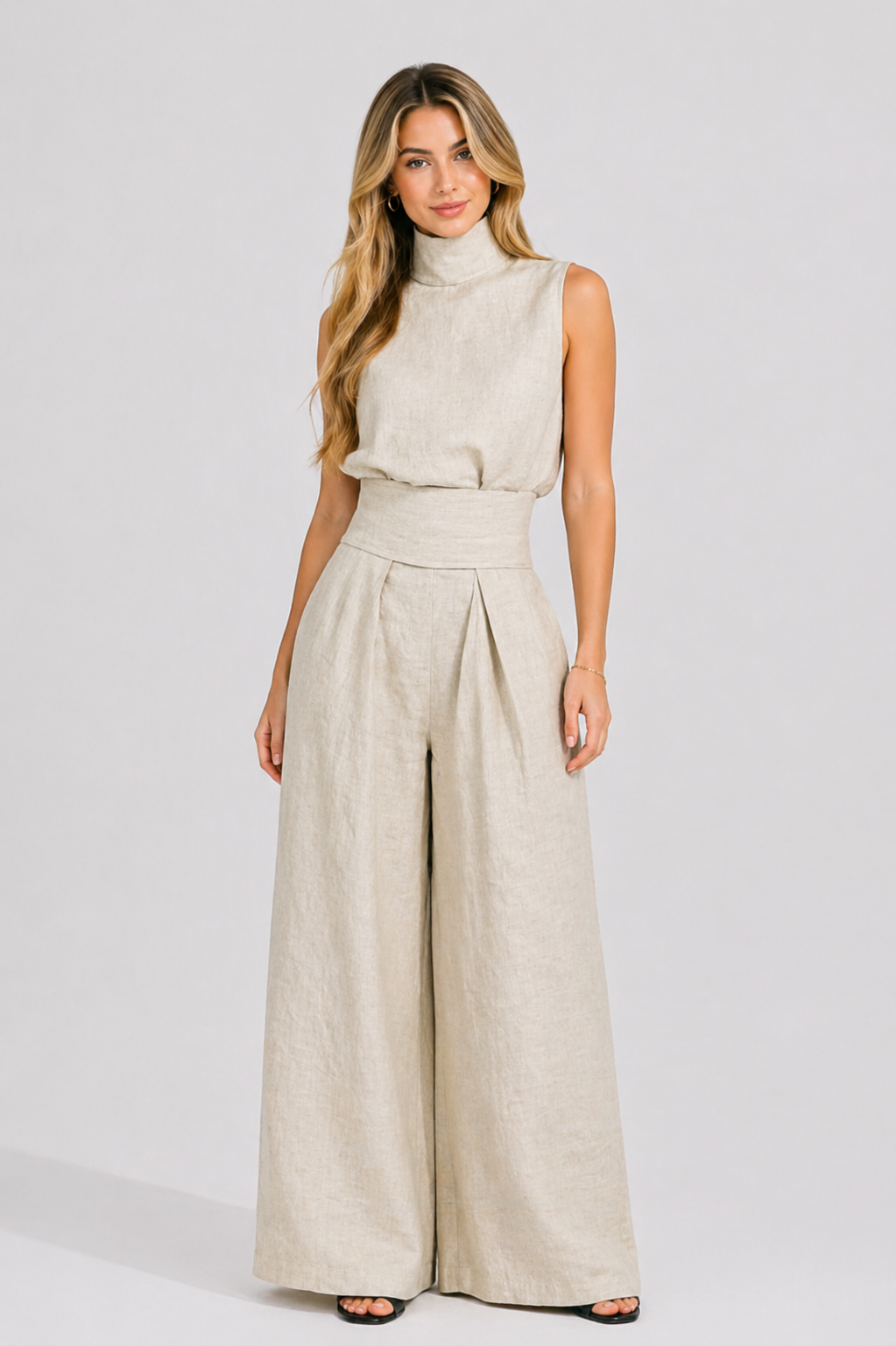 Maria | Conjunto minimalista de top y pantalón ancho de algodón y lino