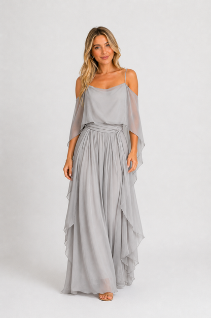 Isabela – Conjunto con top palabra de honor y pantalón fluido
