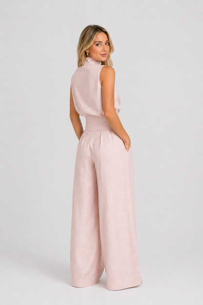 Maria | Conjunto minimalista de top y pantalón ancho de algodón y lino