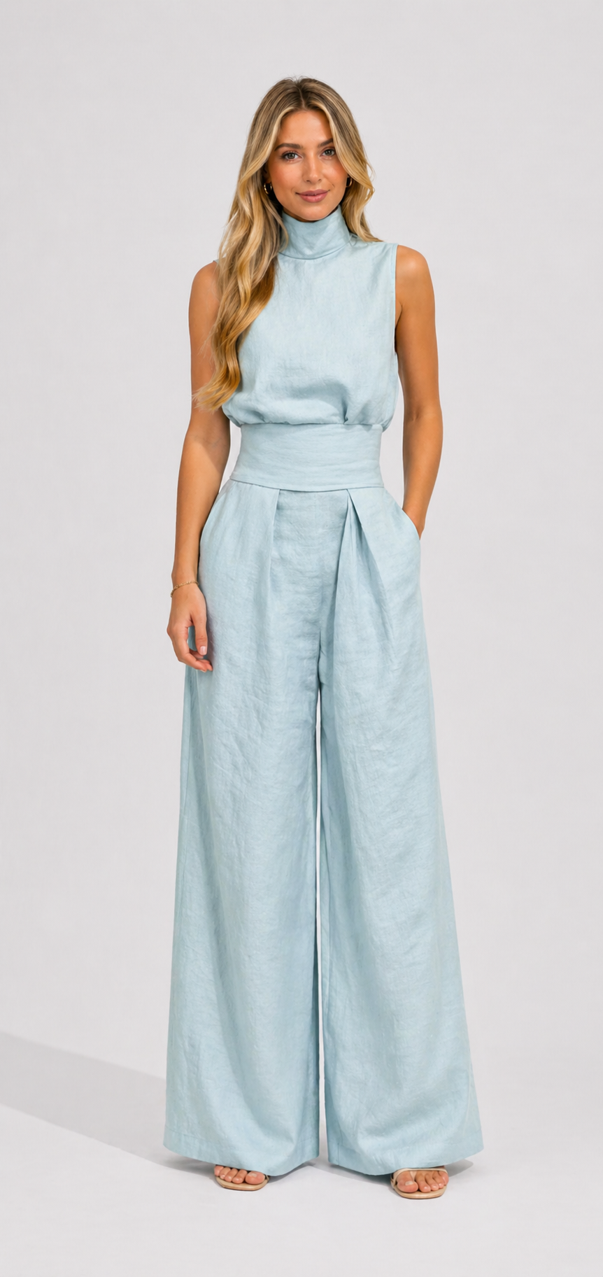 Maria | Conjunto minimalista de top y pantalón ancho de algodón y lino