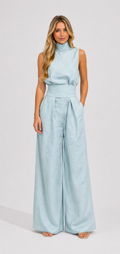 Maria | Conjunto minimalista de top y pantalón ancho de algodón y lino